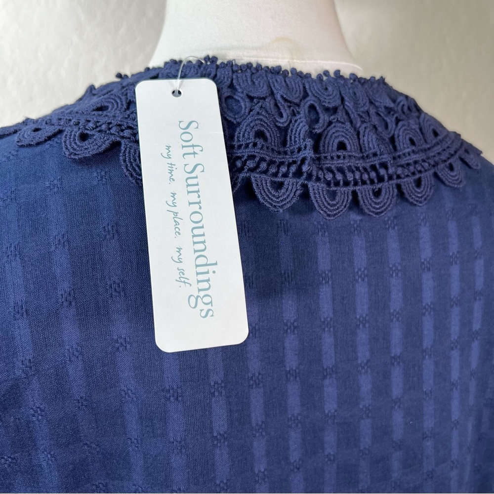 NEW NWT Soft Surroundings Elodie Lace Windowpane Gauze Top Medium Petite - Picture 7 of 16
